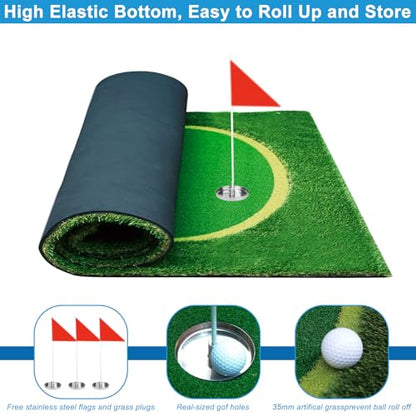 Golf Putting Green, Large Professional Golf Training Mat, Realistic Artificial Grass Turf,Golf Turf Mat with 3 Flags, Golf Game Kids, Putting Practice Green Mat for Indoor Outdoor - size: 3.3X10ft