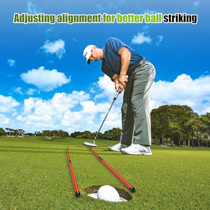 Golf Alignment Sticks 2 Pack, 48″Collapsible Practice Rods for Aiming/Putting, Golf Training Aid for Swing Trainer with Clear Tube Case, Foldable Training Rods with 10 Golf Tees - color: Orange