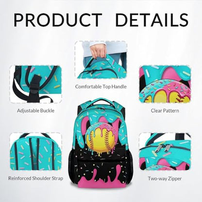 Softball Backpack for Girls Kids - Kids Backpacks Youth Player Gift 17" Drip Design Girls Bookbag Sports School Bag for Kindergarten Elementary - color: Yellow