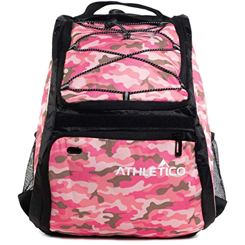 Athletico Baseball Bat Bag - Backpack for Baseball, T-Ball & Softball Equipment & Gear for Youth and Adults | Holds Bat, Helmet, Glove, & Shoes |Shoe Compartment & Fence Hook - color: Pink Camo