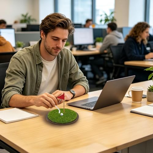 Desk Golf Game - Funny Putting Green Toy | Including A Putting Range | 3 Mini Clubs and Balls | Mini Golf Game | for Golfer Coworker Men Office Indoor Tabletop Practice Relaxation