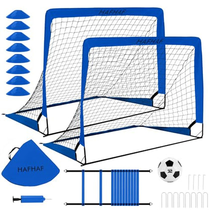HAFHAF Soccer Goals, 4x3 ft Portable Kid Soccer Goals for Backyard with Ball, Ladder, and Cones Pop Up Soccer Net Soccer Set for Kids Age Youth and Toddler Games, Sports Outdoor Indoor