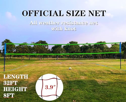 Volleyball Net Outdoor - Portable Volleyball Set for Backyard with Professional Volleyball Net, Wrap Yarn Volleyball and Pump, Boundary Line, Carry Bag - style: Basic-32FT(Blue&Green)