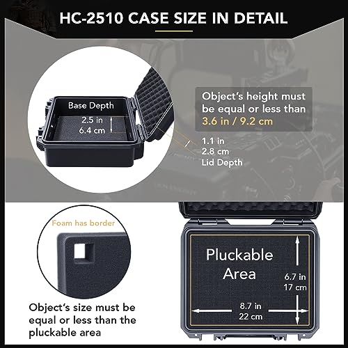Lykus HC-2510 Waterproof Hard Case with Foam, Interior Size 9.8x7.5x3.7 inch, Suitable for Osmo Pocket/Action/Mobile, Insta360 X5/Ace Pro/Go, GoPro Hero, Coins, Small Electronics and More