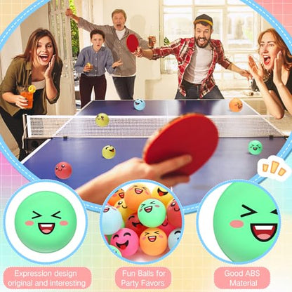 24 PCS Table Tennis Balls Novelty Face 3 Special Emotion Cute Table Tennis Balls Accessories for All Golfers Christmas Birthday Gift Fun Table Tennis Gift - color: Multicolor
