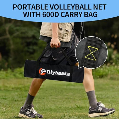 20FT Outdoor Volleyball Net Set System for Backyard Beach with Anti-Sagging Net, Iron Adjustable Height Poles, Soft PU Volleyball and Pump, Carry Bag - Instant Set Up & Durable - color: Blue