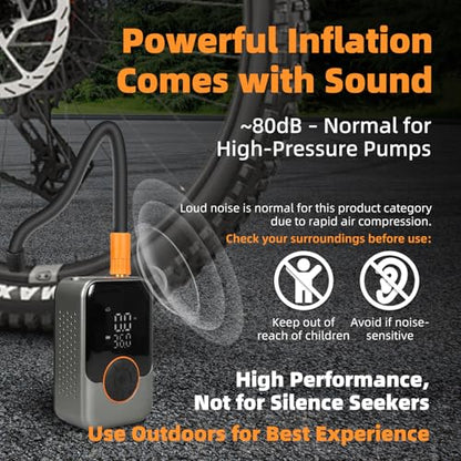 Portable Electric Tire Pump – 150PSI Smart Bike Pump with Digital Gauge, Auto Shut-Off, USB-C Rechargeable Air Compressor for Car, E-Bike, Bicycle, Motorcycle, Balls – Cordless & Compact