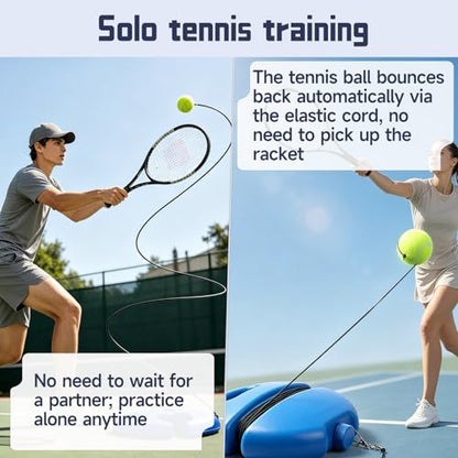 Tennis Practice rebounder, Solo Tennis Trainer Rebound Ball. Equip Your Home Backyard Court Today. Lead Daily Athletic Drills steadily utilizing This Useful Tennis Ball on String for Practice - color: Blue-Round