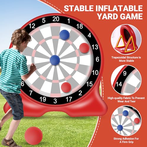 Outdoor Games, Inflatable Giant Kick Darts 6.5FT, Soccer Dartboard for Adults & Family, Backyard Yard Game, Carnival Lawn Games with Air Pump, 10+ Play Modes