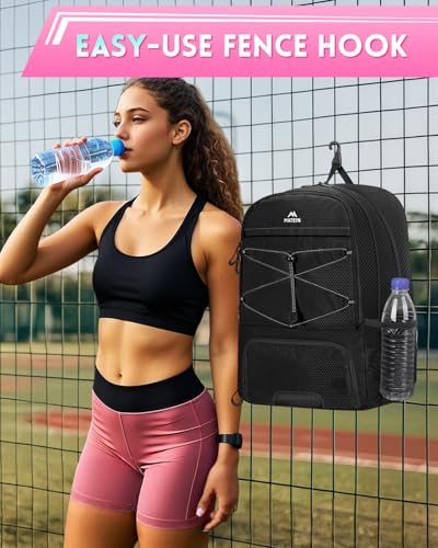 MATEIN Girls Soccer Backpack, Large Basketball Bag with Ball Holder & Shoe Compartment for Tournament & Game Day, Lightweight Youth Sports Bag with Fence Hook Fits 15.6 Inch Laptop, Soccer Team Gifts - color: Black