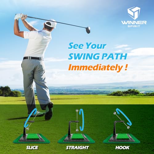 WINNER SPIRIT Real Swing 300 Golf Swing & Hitting Trainer, True Impact, Checking Path After Swing Practice Mat Groover Training Aid, Height Adjustable - style: Real Swing 300