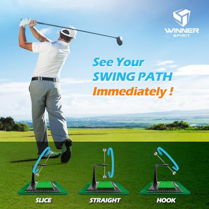 WINNER SPIRIT Real Swing 300 Golf Swing & Hitting Trainer, True Impact, Checking Path After Swing Practice Mat Groover Training Aid, Height Adjustable - style: Real Swing 300