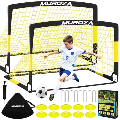 Soccer Goal, Kids Soccer Goals for Backyard Set, 2 Pack of Portable Pop Up Soccer Net with Soccer Ball, Cones, Complete Training Equipment for Youth, Toddler Outdoor Sports Games
