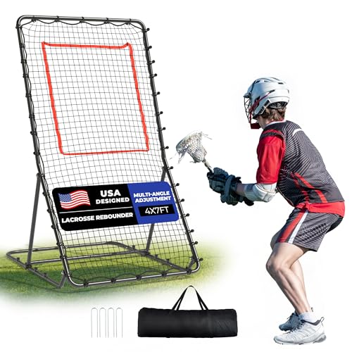Lacrosse Rebounder with 5 Adjustable Angles & Target Sheet – 4x7 FT / 5x7 FT Multi-Sport Rebounder Net for Backyard Training - color: Black, size: 4x7FT - Basic Style