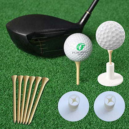 KEEPUP 10 Set Golf Rubber Tee Holder Set for Driving Range Golf Practice Mat Indoor Outdoor Size 1.5 Inch (10 Golf Rubber Tee Holders, 10 Bamboo Tees)