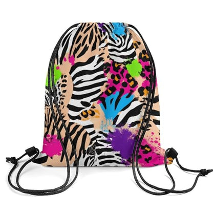 Theft Proof Cinch Sack Drawstring Backpack Water Resistant for Camping Travel Sports Gear Men Women, Rainbow Animal Zebra Tiger Cheetah Leopard Print Splatter Bags - color: Picture (1007)