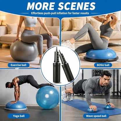 Exercise Ball Pump Compatible with Bosu Balance Trainer,Portable Hand Air Pump for Exercise Bosu Balls with 5pcs Long/Short Plugs & 2pcs Plug Pullers Yoga Ball Inflator Pump Accessories