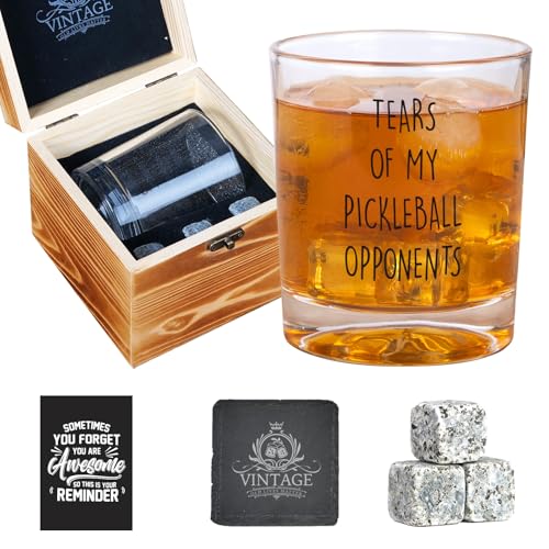 Tears of My Pickleball Opponents Whiskey Glass - Funny Whiskey Gifts for Men, Funny White Elephant Pickleball Gifts Gag Gift Ideas for Men, Christmas Bourbon Glass for Brother Dad Uncle Friends