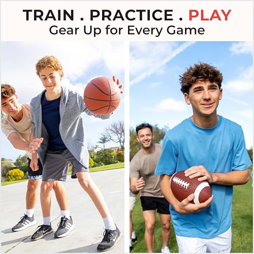 5 Pcs Sport Balls Set Official Size Athletic Balls Include Soccer, Football, Basketball, Volleyball, Playground Ball, Kickball Set, Ball Pump for Indoor Outdoor Game Youth Adult