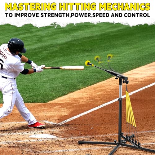 JASCOPRO Baseball Swing Trainer with 5 Power Bands,Height Adjustable 31-47 inches Baseball Hitting Trainer, Auto Reset Baseball Training Equipment Softball Swing Trainer with Metal Stakes & Carry Bag