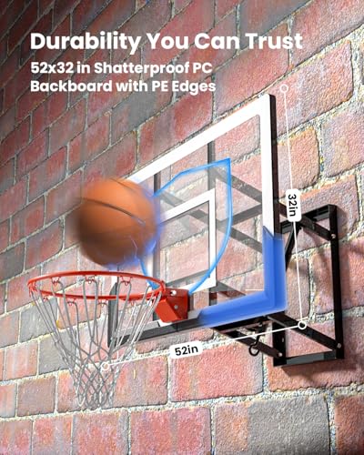 IGL In ground Basketball Hoops Outdoor, 10ft Height Adjustable Basketball Goal In ground with Shatterproof Backboard and Pro-Style Rim - size: 52 inch Backboard - Wall Mount