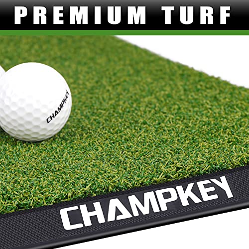 CHAMPKEY Premium Synthetic Turf Golf Hitting Mat | Heavy Duty Rubber Base Golf Practice Mat | Come with 1 Rubber Tee and 9 Plastic Tees - size: M(13" x 17"), style: LITE Version