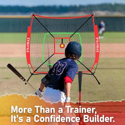 5x5ft Baseball & Softball Practice Net for Kids,with Red Youth Tee & Strike Zone, Portable Backyard Batting Net for Softball & Baseball, Perfect for Children 12 & Under