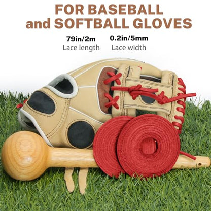 Softball Baseball Glove Lace, Mitt Lace Repair Kit Includes 2 Leather Laces and Lacing Needle for Catcher's Glove - color: Red