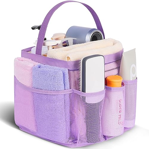 EUDELE Mesh Shower Caddy Portable for College Dorm Room Essentials,Portable Shower Caddy Dorm with 8-Pocket Large Capacity, Shower Bag for Beach, Swimming, Gym, Travel essentials, Purple - color: All Purple