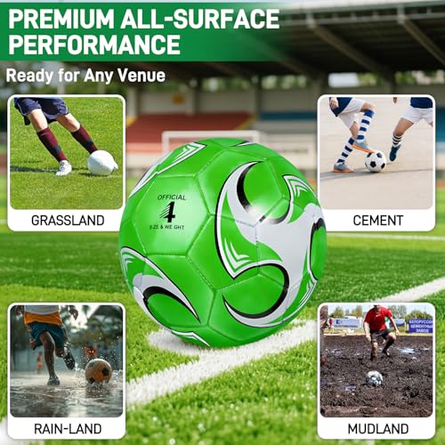 4 Pack Soccer Balls Size 5/4/3 Bulk with Pump, Carry Net, Needles - Pelota De Futbol Official Size Training Practice & Match Ball - Ideal Soccer & Birthday Gift - color: Color-Whirlwind, size: Size 4