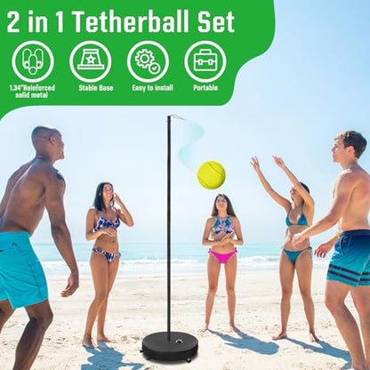 [2026 Upgrade] Tetherball Tennis&Tetherball Set,Heavy Duty Tetherball Equipment with 95" Adjustable Height Pole,2 Tennis Balls,2 Rackets,1 Tetherball with Rope,for Backyard,Beach or Home