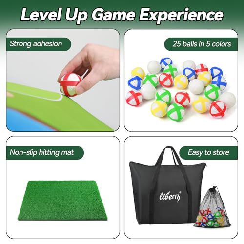 Liberry Golf Chipping Game with Large Chipping Mat, Upgraded Adjustable Golf Club, 25 Sticky Balls, Outdoor Indoor Sports Toy Gifts for Adults Kids, Family Yard Target Game - style: chipping mat with upgraded club