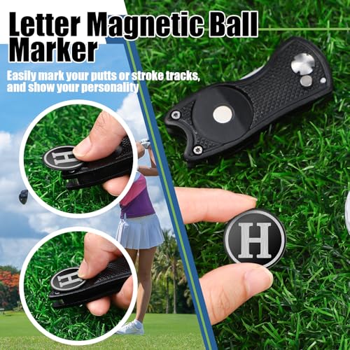 Golf Divot Repair Tool with Letter Custom Monogrammed Initial Ball Marker Divot Tool New Year Golf Gifts Foldable Metal with Magnetic Putt Alignment for Men Father Golfer - color: Black, style: Letter H