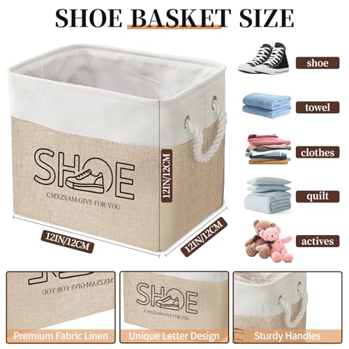 Shoe Basket Organizer, Large Capacity Fabric Entryway Shoe Storage Bin with Handle, Flodable Space-Saving Shoe Basket for Entryway, Hallway, Entryway and Mudroom - color: Khaki, style: Cotton Rope