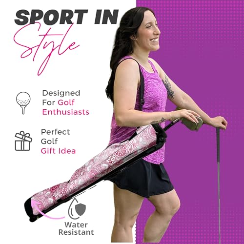Taboo Fashion Sunday Golf Bags for Women - Lightweight Golf Range Bag with Self Flexing Stand and Shoulder Strap for Driving Range, Par 3 or Executive Course - color: Pink Mandala