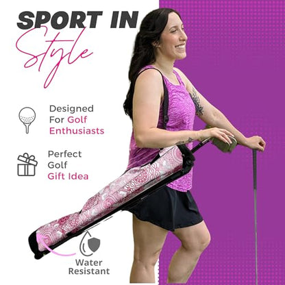Taboo Fashion Sunday Golf Bags for Women - Lightweight Golf Range Bag with Self Flexing Stand and Shoulder Strap for Driving Range, Par 3 or Executive Course - color: Pink Mandala