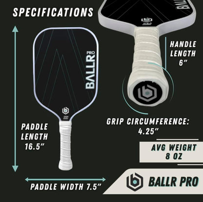 BALLR Pro Pickleball Paddle with T700 Carbon Fiber Surface for Increased Spin and Control - USAPA Approved