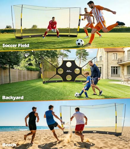 MoKo 12x6 FT Soccer Goal with Precision Target, Soccer Goals for Backyard Indoor & Outdoor, Portable Soccer Net Training Equipment with Foldable Base, Sturdy Ground Stakes & Carry Bag