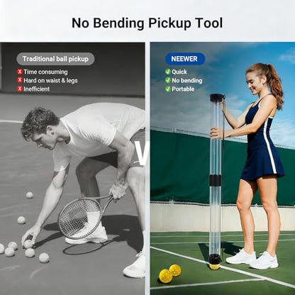 NEEWER Ball Retriever Tube Hopper for Tennis Balls & Pickleballs, Detachable Section No Bending Pickup Picker Upper Collector with Stopper & Shoulder Strap