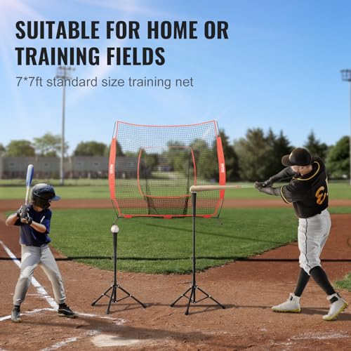 VEVOR 7x7ft Baseball Softball Practice Net, Portable Baseball Training Net for Hitting Batting Catching Pitching, Backstop Baseball Equipment Training Net - style: 7x7FT(No Strike Zone)