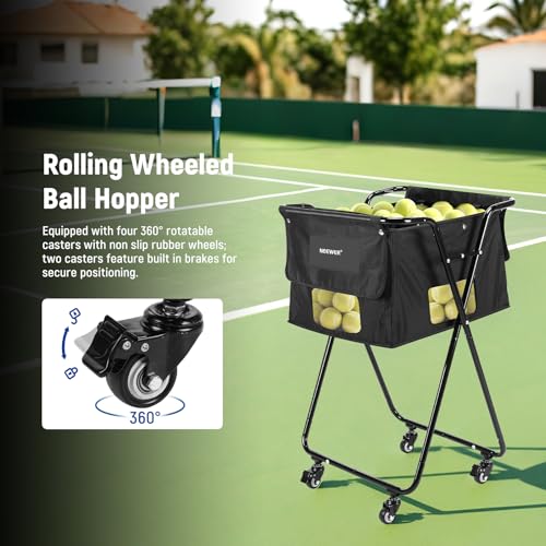 NEEWER Tennis Ball Hopper, Pickleball Retriever Collector Basket Cart Holder Tennis Court Equipment Accessory for Training Teaching - style: PB01X Bag/Cart