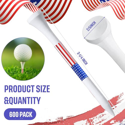 Mudder 600 Pcs Golf Tees USA American Flag Golf Tees Bulk Long Bamboo Red White and Blue Patriotic Tee for Men Women - size: 3-1/4", style: Classic