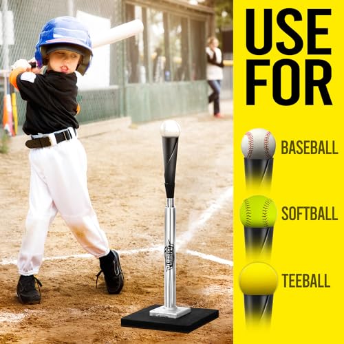 PLAYAPUT Baseball Batting Tee - Professional Hitting Tee for Baseball/Softball with Weighted Base,Flexible Rubber Top, Premium Aluminum Baseball Tee, Easy Adjust Height 24-46 inches For Kids or Adults