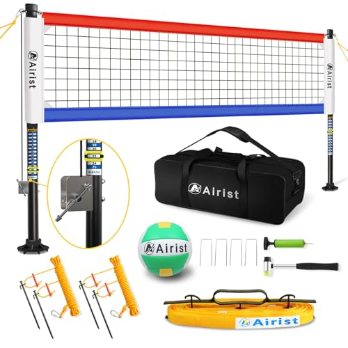 Heavy Duty Volleyball Net Outdoor with Steel Anti-Sag System, Adjustable Aluminum Poles, Professional Volleyball Nets Set for Backyard and Beach, Volleyball and Carrying Bag - color: Red and Blue