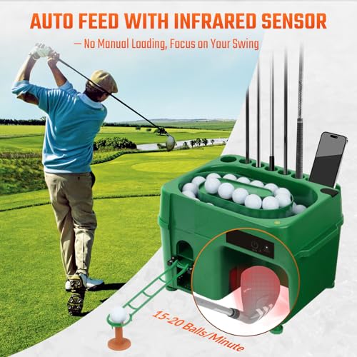 Infrared Automatic Golf Ball Dispenser, Fully Automatic Golf Tee Machine with 5000MAH Battery & Phone Mount, for Driving Range, Indoor Simulators & Outdoor Practice