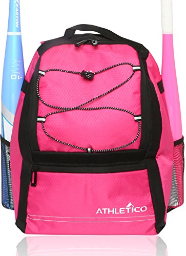 Athletico Youth Baseball Bag - Bat Backpack for Baseball, T-Ball & Softball Equipment & Gear | Holds Bat, Helmet, Glove | Fence Hook - color: Pink