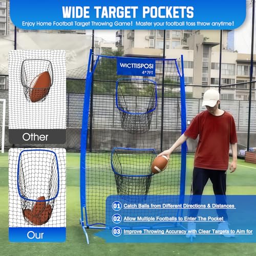 Football Throwing Net, Upgrade Heavy Duty Metal Frame Quarterback Training Equipment Throwing Machine with 1-4 Targets, Easy Setup Football Target Practice with CarryBag, Allweather Indoor Outdoor Use - size: 4 FT × 7 FT