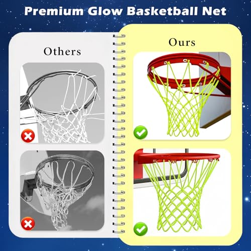 Nightlight Basketball Net, Luminous Outdoor Portable Sun Powered Sport Nylon for Pool Beach Backyard, Anti Whip