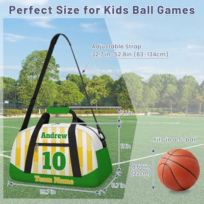 Basketball Soccer Gifts for Boys Girls - Custom Sports Duffle Bag, Personalized Name & Team Bag, Water-Resistant Gym Bag for Basketball, Soccer, Volleyball | Y-Yellow Green - color: Y-Yellow Green