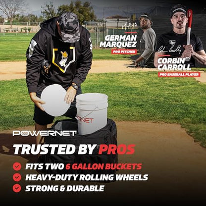 PowerNet Rolling Bucket Bag, Holds 2 6-Gallon Bucket of Baseballs & Softballs, Storage Pockets for Baseball Bat, Gloves & Scoreboards, Fits Launch F-lite Pitching Machine & Balls - style: Standard